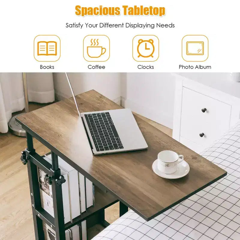 Costway Tavolino a C Mobile da Divano, Carrello Porta PC Regolabile in Altezza