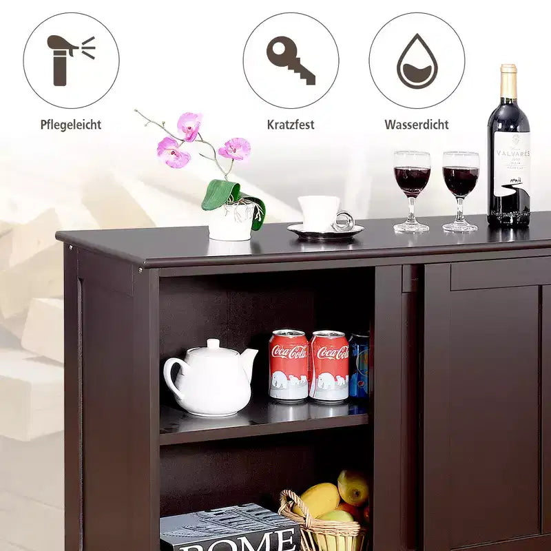 Costway Credenza da Cucina Mobile Contenitore Armadio da Buffet Legno Porte Scorrevoli Dispensa Nero/Grigio/Marrone/Bianco