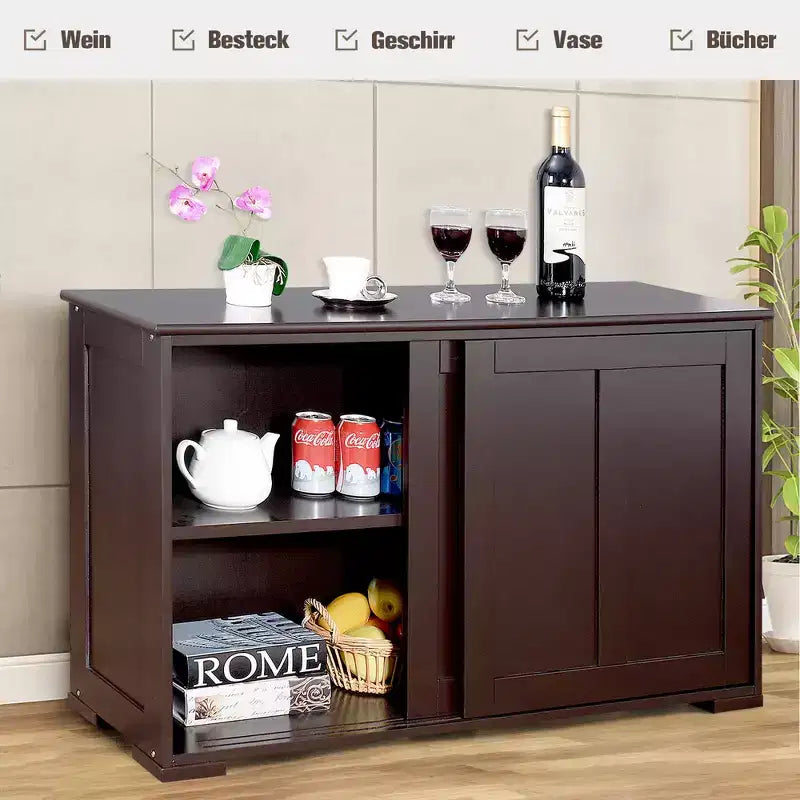 Costway Credenza da Cucina Mobile Contenitore Armadio da Buffet Legno Porte Scorrevoli Dispensa Nero/Grigio/Marrone/Bianco