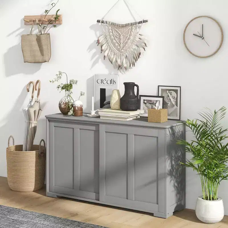 Costway Credenza da Cucina Mobile Contenitore Armadio da Buffet Legno Porte Scorrevoli Dispensa Nero/Grigio/Marrone/Bianco