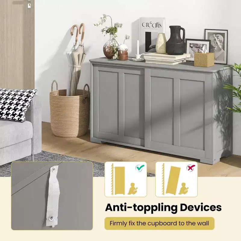 Costway Credenza da Cucina Mobile Contenitore Armadio da Buffet Legno Porte Scorrevoli Dispensa Nero/Grigio/Marrone/Bianco