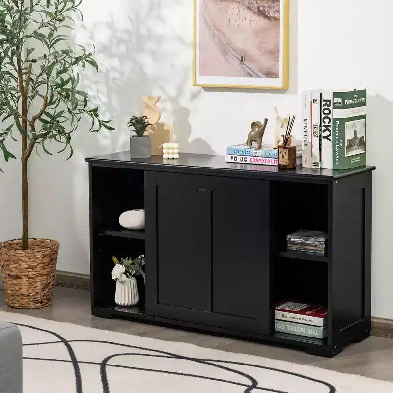 Costway Credenza da Cucina Mobile Contenitore Armadio da Buffet Legno Porte Scorrevoli Dispensa Nero/Grigio/Marrone/Bianco