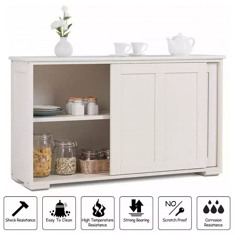 Costway Credenza da Cucina Mobile Contenitore Armadio da Buffet Legno Porte Scorrevoli Dispensa Nero/Grigio/Marrone/Bianco