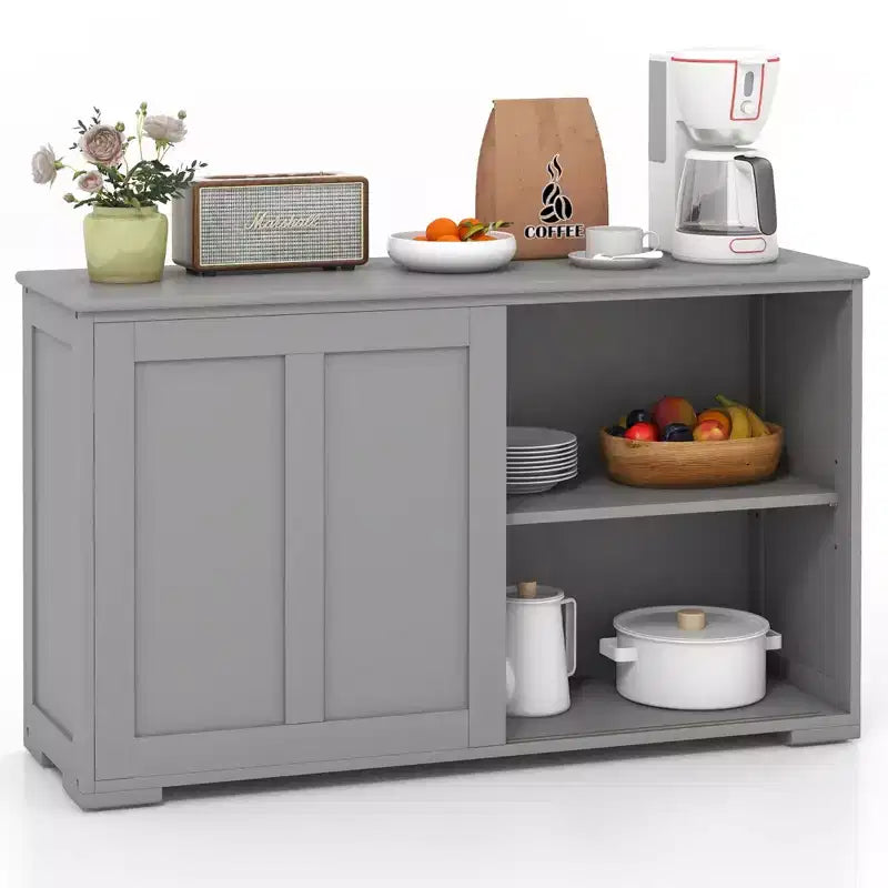 Costway Credenza da Cucina Mobile Contenitore Armadio da Buffet Legno Porte Scorrevoli Dispensa Nero/Grigio/Marrone/Bianco