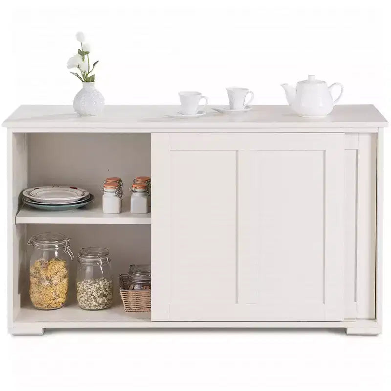 Costway Credenza da Cucina Mobile Contenitore Armadio da Buffet Legno Porte Scorrevoli Dispensa Nero/Grigio/Marrone/Bianco