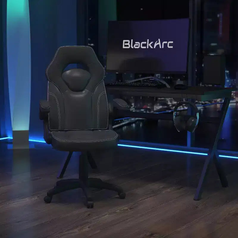 Sedia da gaming BlackArc High Back con rivestimento in similpelle, sedile girevole regolabile in altezza e braccioli imbottiti ribaltabili