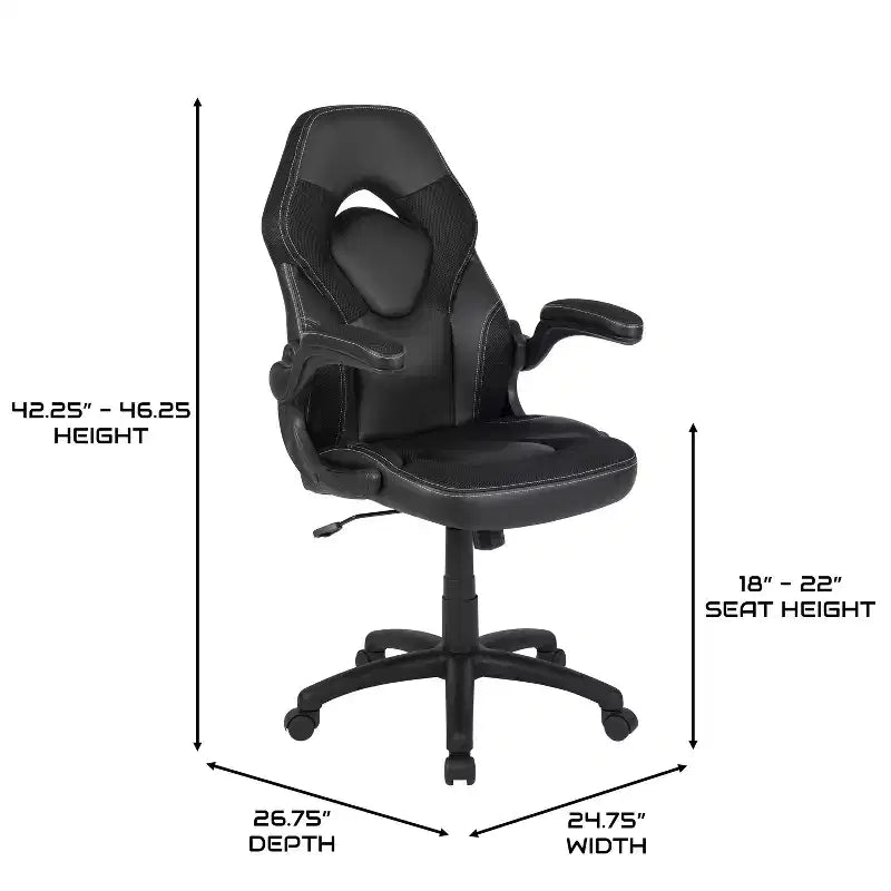 Sedia da gaming BlackArc High Back con rivestimento in similpelle, sedile girevole regolabile in altezza e braccioli imbottiti ribaltabili