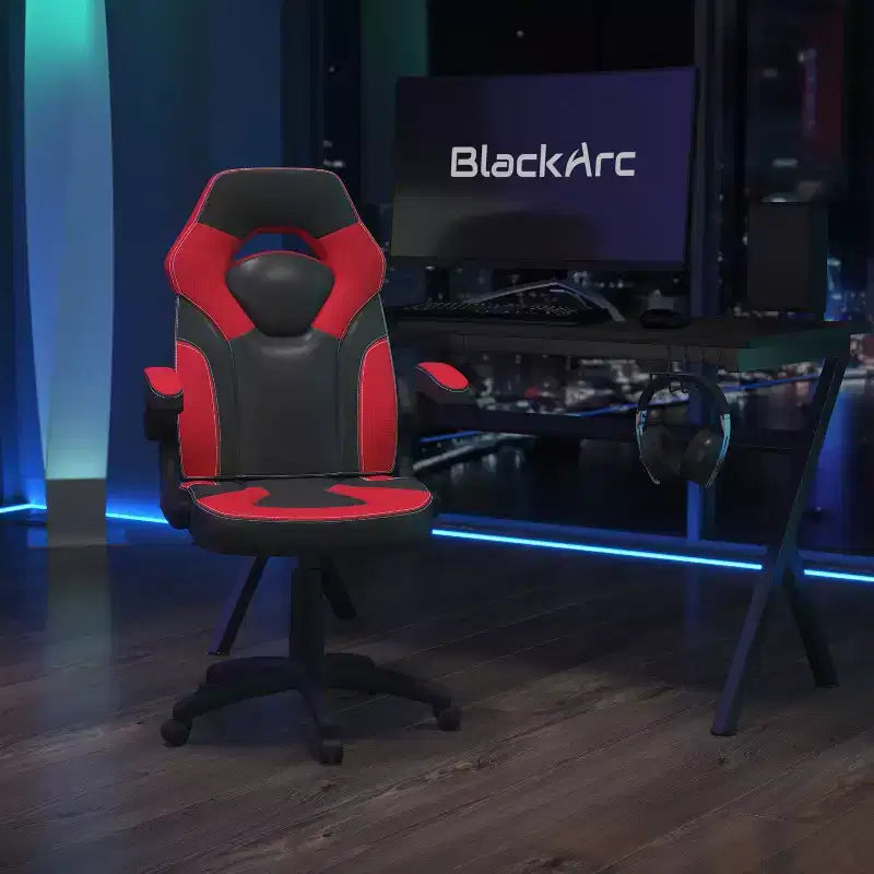 Sedia da gaming BlackArc High Back con rivestimento in similpelle, sedile girevole regolabile in altezza e braccioli imbottiti ribaltabili