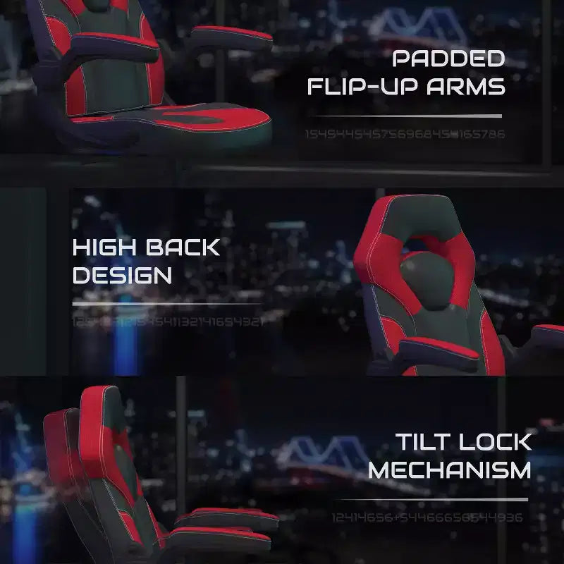 Sedia da gaming BlackArc High Back con rivestimento in similpelle, sedile girevole regolabile in altezza e braccioli imbottiti ribaltabili