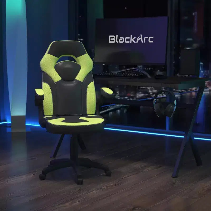 Sedia da gaming BlackArc High Back con rivestimento in similpelle, sedile girevole regolabile in altezza e braccioli imbottiti ribaltabili
