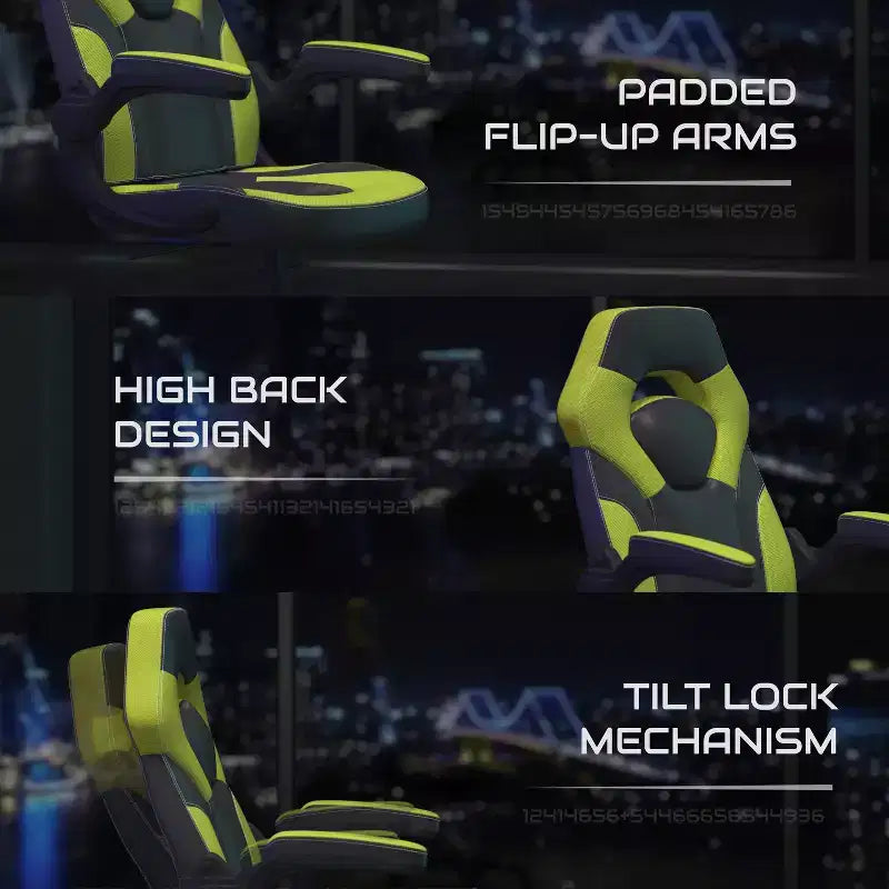 Sedia da gaming BlackArc High Back con rivestimento in similpelle, sedile girevole regolabile in altezza e braccioli imbottiti ribaltabili