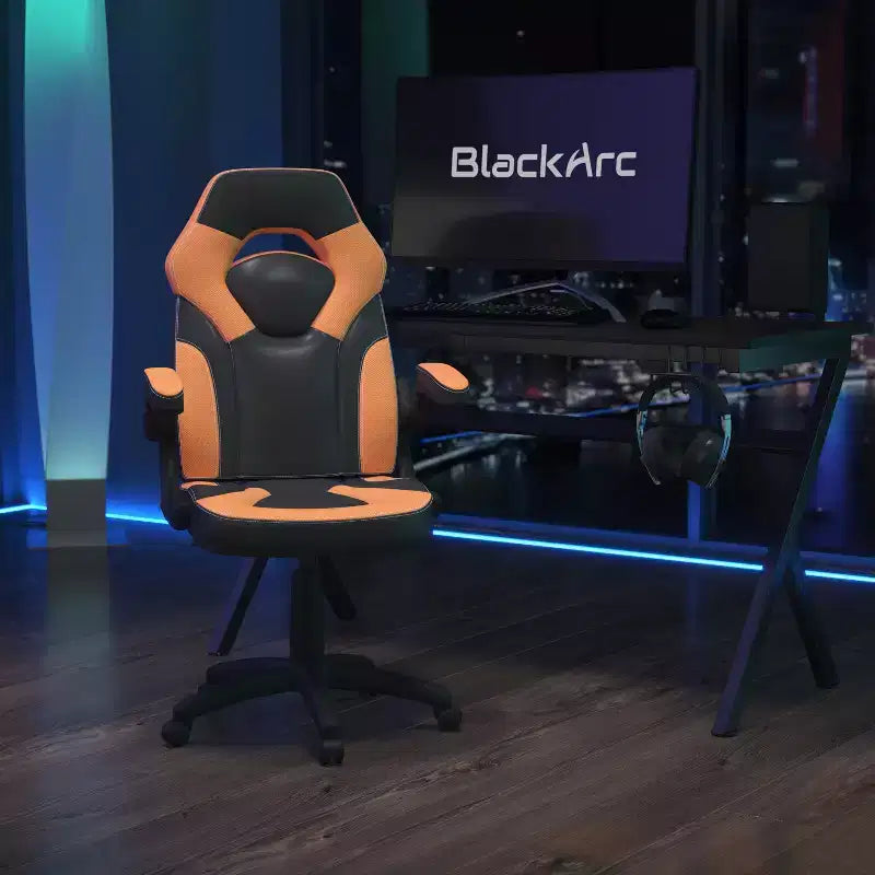 Sedia da gaming BlackArc High Back con rivestimento in similpelle, sedile girevole regolabile in altezza e braccioli imbottiti ribaltabili