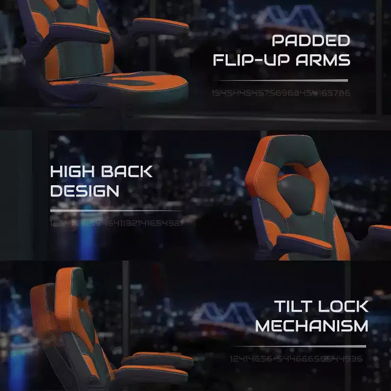 Sedia da gaming BlackArc High Back con rivestimento in similpelle, sedile girevole regolabile in altezza e braccioli imbottiti ribaltabili