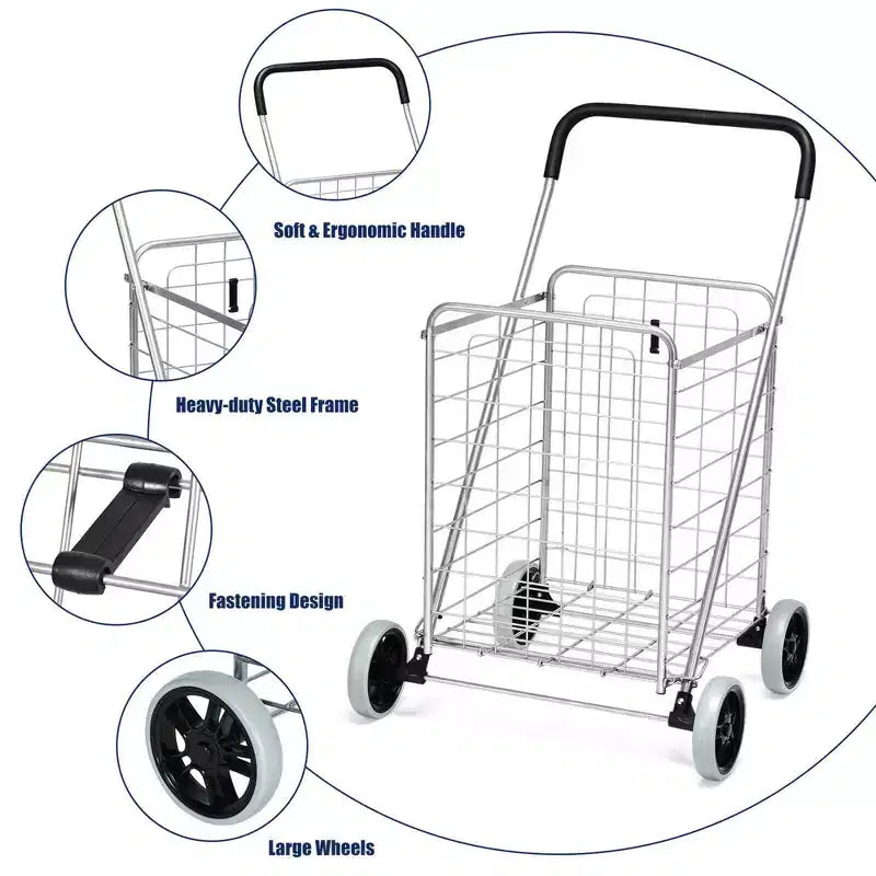 Costway Carrello Pieghevole per la Spesa Carrello Utilità Portatile per Spesa Lavanderia Viaggi