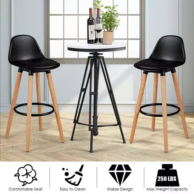Costway Set di 2 Sgabelli da Bar Stile Metà Secolo, 72.5 cm, Sedie da Pranzo Pub con Sedile Imbottito in Pelle Nere