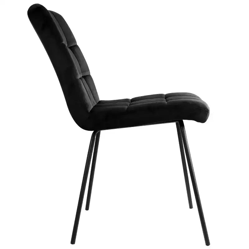 Sedie imbottite Elama in velluto nero, 2 pezzi, con gambe in metallo nero
