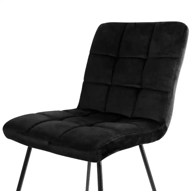 Sedie imbottite Elama in velluto nero, 2 pezzi, con gambe in metallo nero