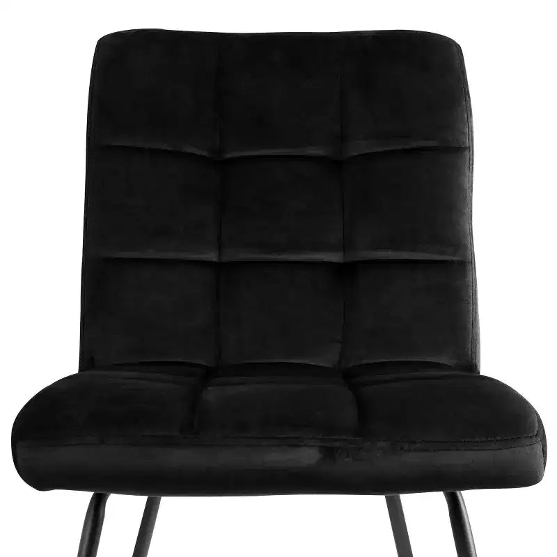 Sedie imbottite Elama in velluto nero, 2 pezzi, con gambe in metallo nero