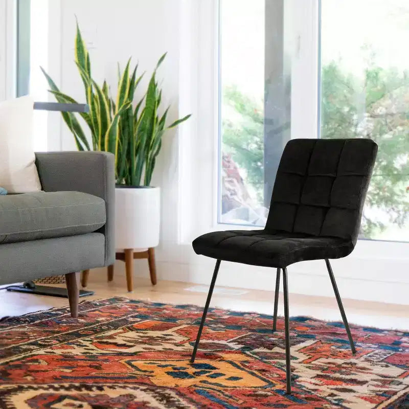 Sedie imbottite Elama in velluto nero, 2 pezzi, con gambe in metallo nero