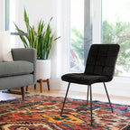 Sedie imbottite Elama in velluto nero, 2 pezzi, con gambe in metallo nero
