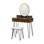 Costway Set Tavolo da Trucco Industriale con Specchio Illuminato a 3 Colori e Sgabello Imbottito