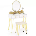 Costway Set Tavolo da Trucco Industriale con Specchio Illuminato a 3 Colori e Sgabello Imbottito