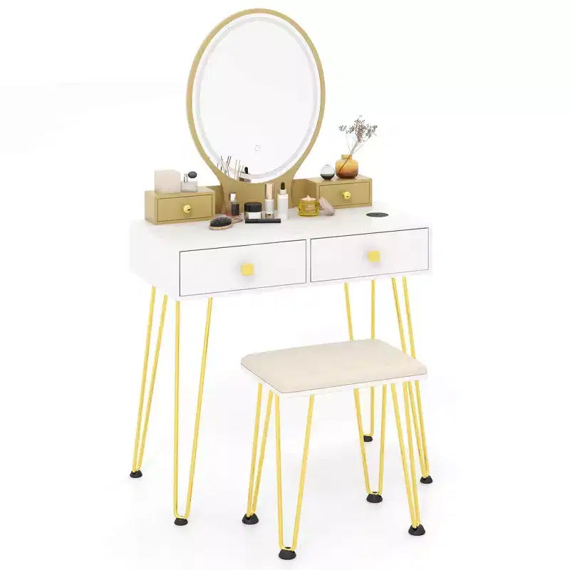 Costway Set Tavolo da Trucco Industriale con Specchio Illuminato a 3 Colori e Sgabello Imbottito