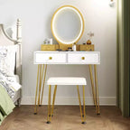 Costway Set Tavolo da Trucco Industriale con Specchio Illuminato a 3 Colori e Sgabello Imbottito