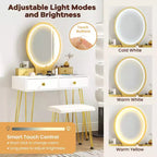 Costway Set Tavolo da Trucco Industriale con Specchio Illuminato a 3 Colori e Sgabello Imbottito