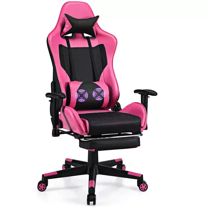 Sedia Gaming Massaggiante Costway, Poltrona da Ufficio Reclinabile con Poggiapiedi Bianca\Blu\Rosa\Rossa