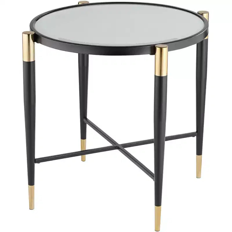 Studio 55D Modern Metal Round Accent Side End Table 25 Wide Matte Black Gold Marbleized Glass Tabletop for Living Room Bedroom
