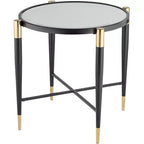 Studio 55D Modern Metal Round Accent Side End Table 25 Wide Matte Black Gold Marbleized Glass Tabletop for Living Room Bedroom
