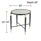 Tavolino d'appoggio rotondo moderno in metallo Studio 55D, 63,5 cm di larghezza, piano in vetro marmorizzato nero opaco e oro per soggiorno e camera da letto