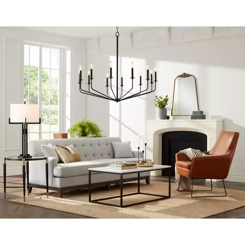 Tavolino d'appoggio rotondo moderno in metallo Studio 55D, 63,5 cm di larghezza, piano in vetro marmorizzato nero opaco e oro per soggiorno e camera da letto