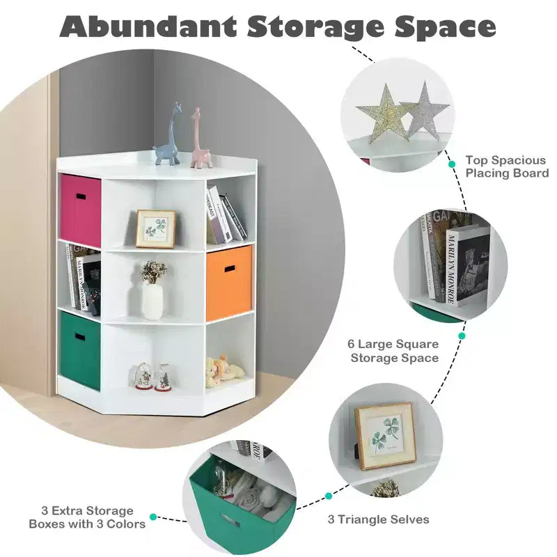 Costway Mobile a 3 Ripiani ad Angolo per Bambini con 3 Cesti, Organizzatore Bianco