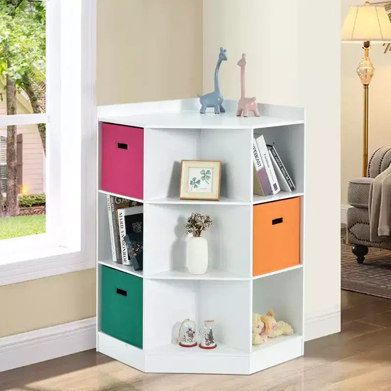Costway Mobile a 3 Ripiani ad Angolo per Bambini con 3 Cesti, Organizzatore Bianco