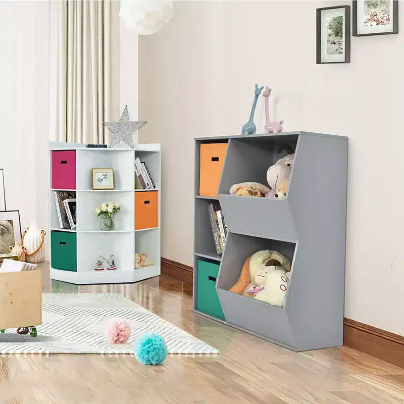 Costway Mobile a 3 Ripiani ad Angolo per Bambini con 3 Cesti, Organizzatore Bianco