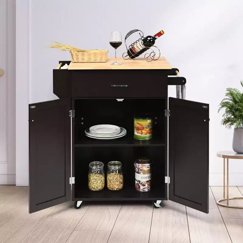 Costway Carrello da Cucina su Ruote, Isola da Cucina Mobiletto Contenitore Marrone/Bianco