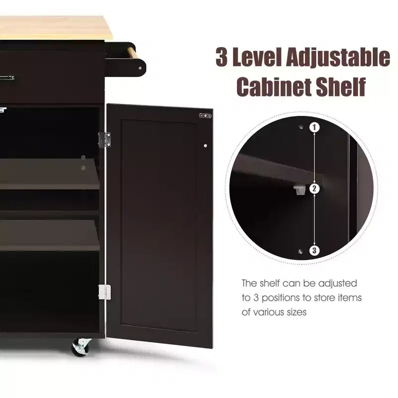 Costway Carrello da Cucina su Ruote, Isola da Cucina Mobiletto Contenitore Marrone/Bianco