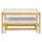 MUSEHOMEINC Set Tavolo e Panca 3 in 1 per Bambini in Legno Massello con Superficie Lavagna per Sala Giochi e Scuola