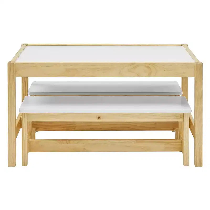 MUSEHOMEINC Set Tavolo e Panca 3 in 1 per Bambini in Legno Massello con Superficie Lavagna per Sala Giochi e Scuola