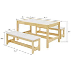 MUSEHOMEINC Set Tavolo e Panca 3 in 1 per Bambini in Legno Massello con Superficie Lavagna per Sala Giochi e Scuola