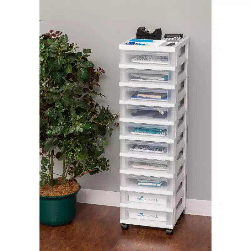 IRIS USA Organizzatori e contenitori in plastica per artigianato, carrello portaoggetti con ruote per forniture scolastiche, bianco/trasparente