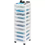 IRIS USA Organizzatori e contenitori in plastica per artigianato, carrello portaoggetti con ruote per forniture scolastiche, bianco/trasparente