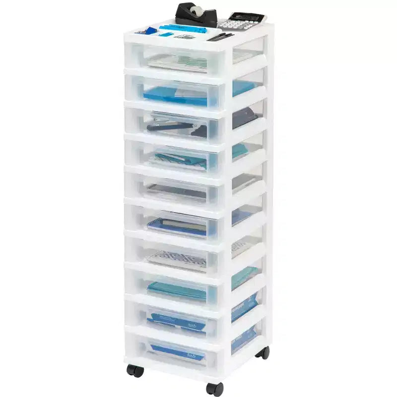 IRIS USA Organizzatori e contenitori in plastica per artigianato, carrello portaoggetti con ruote per forniture scolastiche, bianco/trasparente