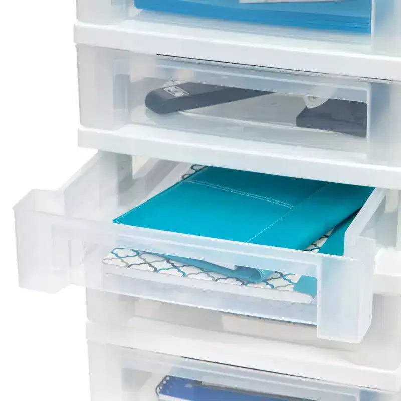IRIS USA Organizzatori e contenitori in plastica per artigianato, carrello portaoggetti con ruote per forniture scolastiche, bianco/trasparente