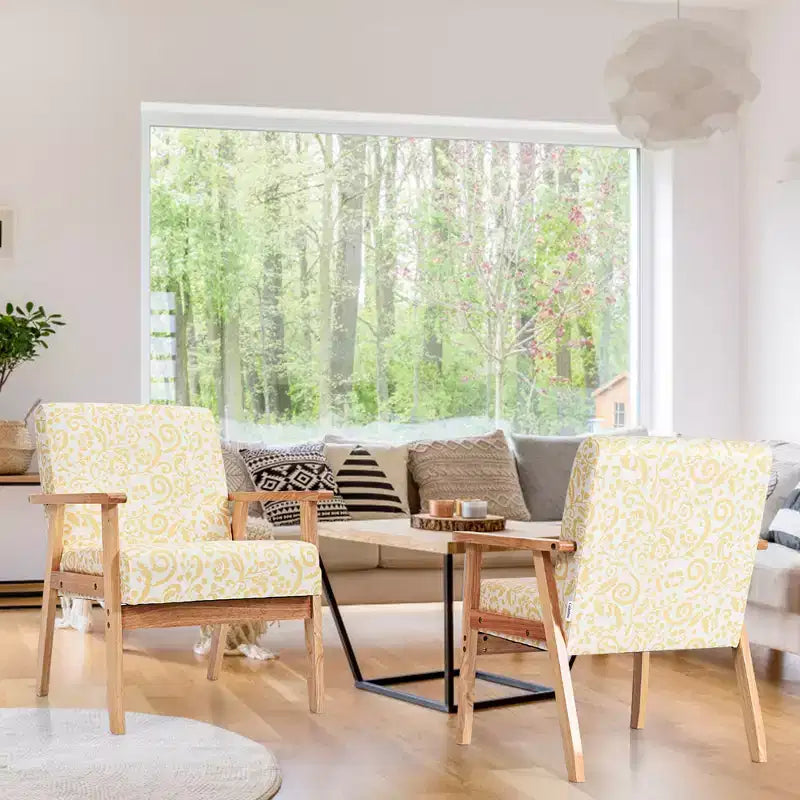 Costway Poltrona accentata 2PZ Sedia imbottita per casa/ufficio con telaio in legno Bianco/Blu/Giallo