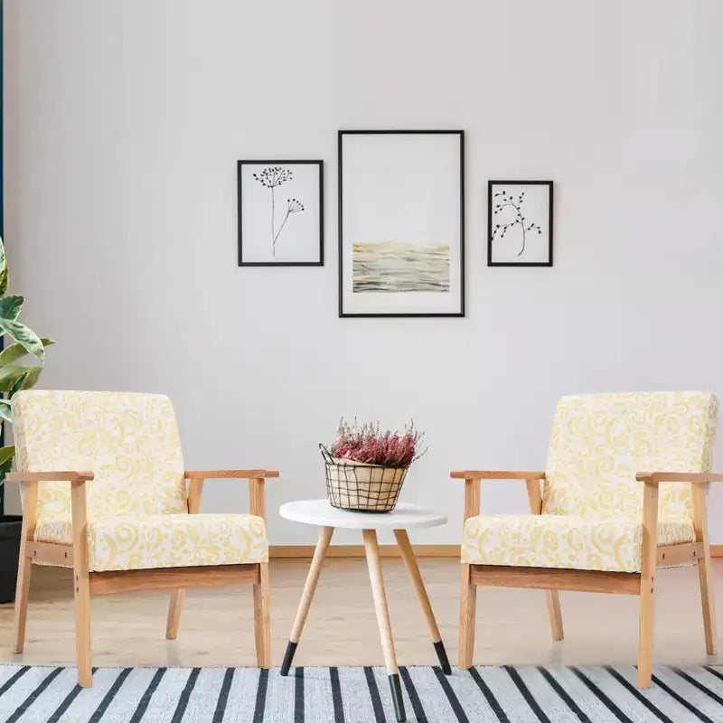 Costway Poltrona accentata 2PZ Sedia imbottita per casa/ufficio con telaio in legno Bianco/Blu/Giallo