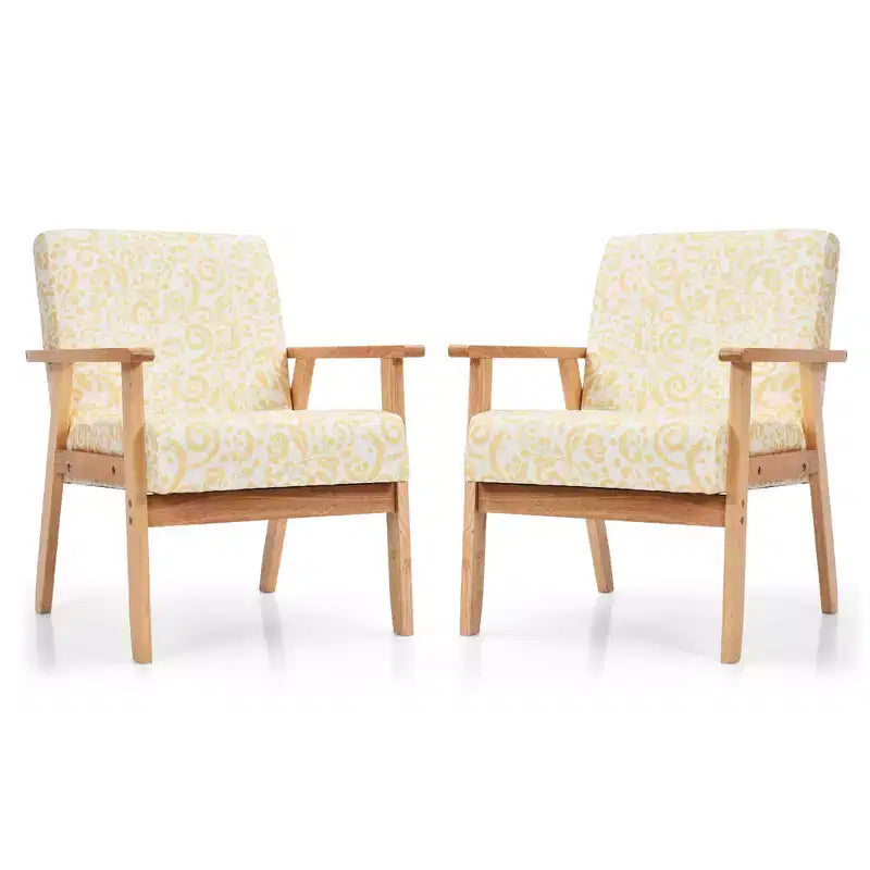 Costway Poltrona accentata 2PZ Sedia imbottita per casa/ufficio con telaio in legno Bianco/Blu/Giallo