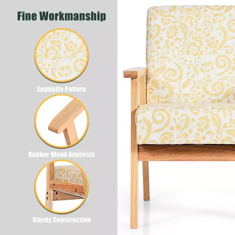 Costway Poltrona accentata 2PZ Sedia imbottita per casa/ufficio con telaio in legno Bianco/Blu/Giallo